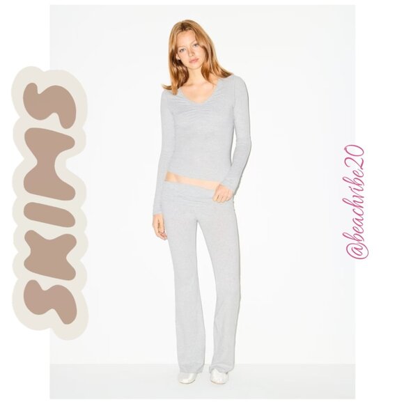 SKIMS Cotton Jersey Foldover Pant Light Heather Grey Medium NWOT - Picture 1 of 5